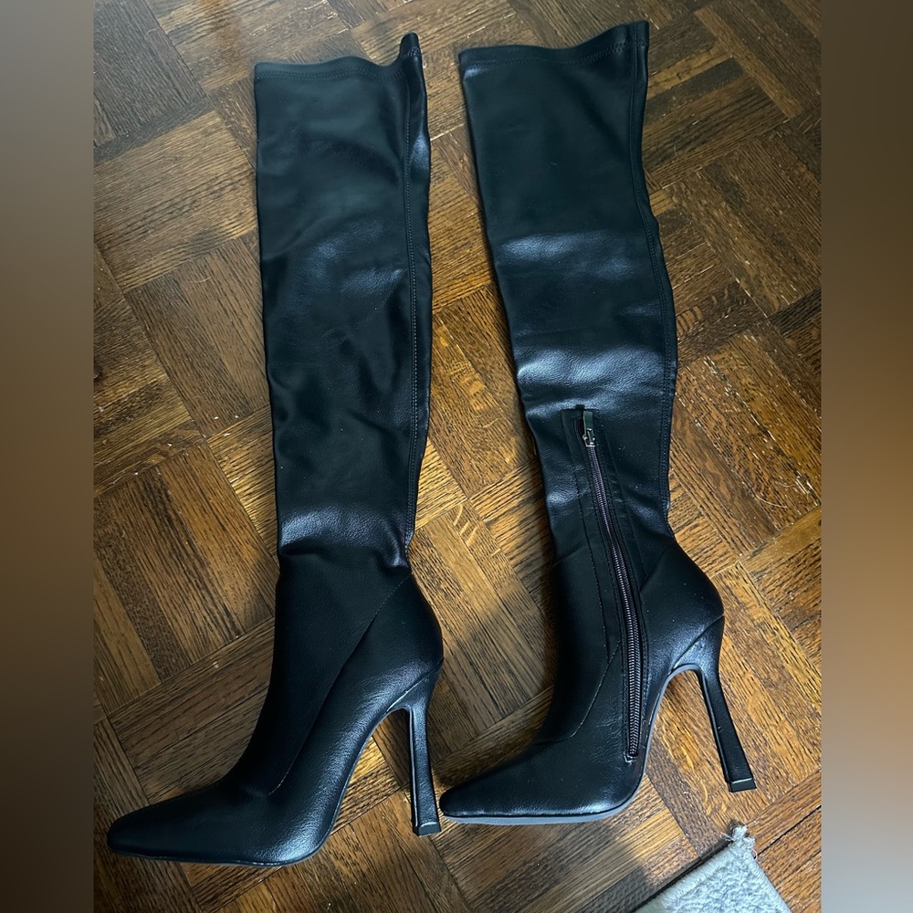 Black Thigh High Boots with Stiletto Heel